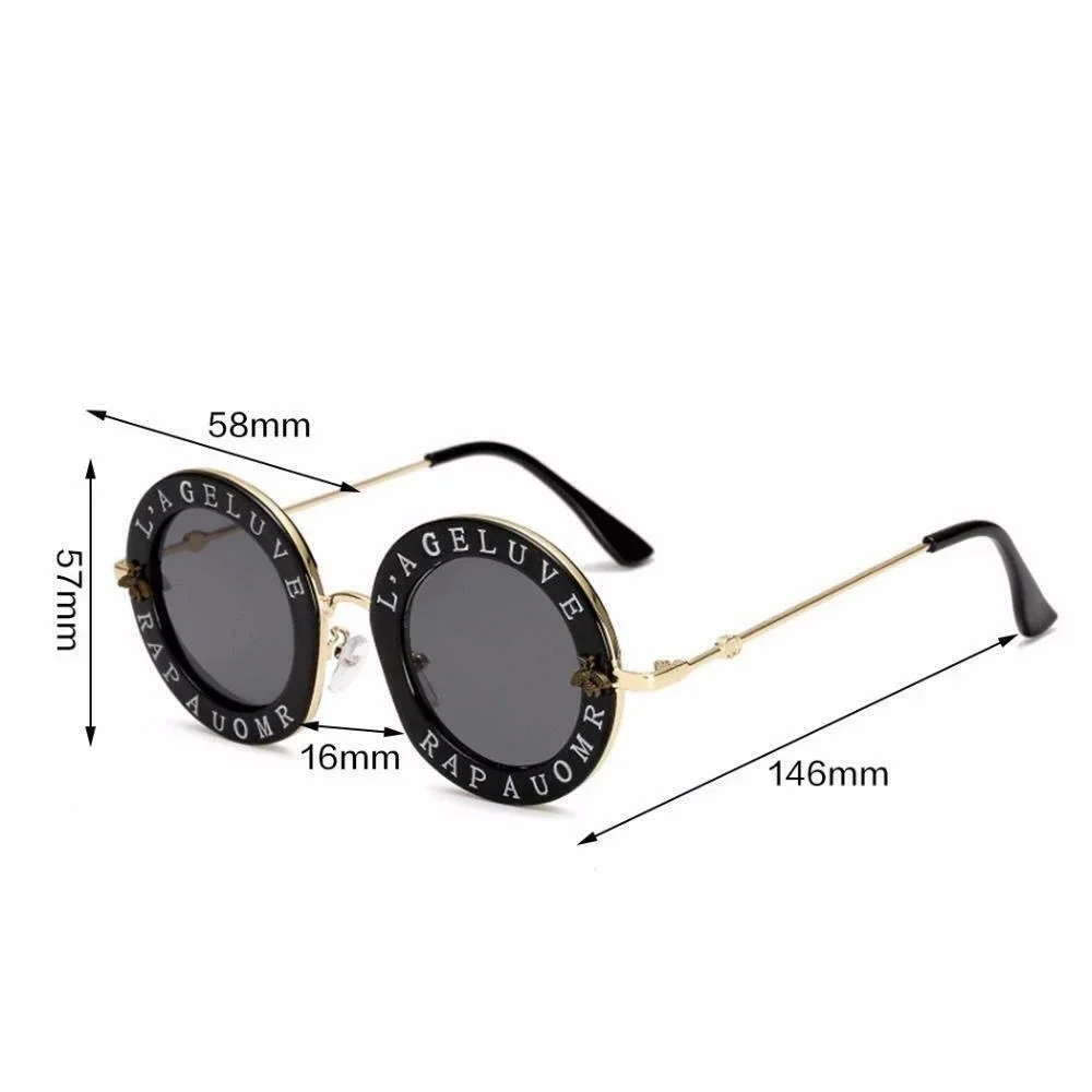Luxury Round Oversized Sunglasses‎ Black Gold Designer Style Women Shades Trendy